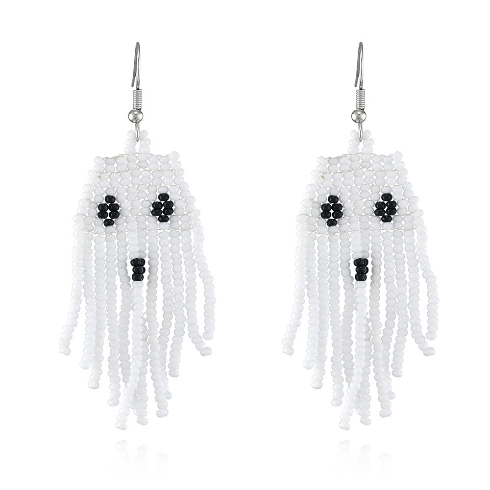 Wholesale Creative Halloween Series Tassel Handmade Rice Beads Skull Ghost Earrings